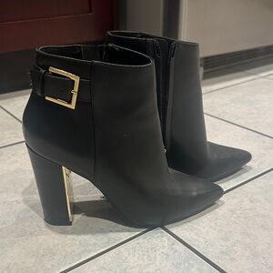 Ted Baker London Black Heeled Boots with Gold Accent